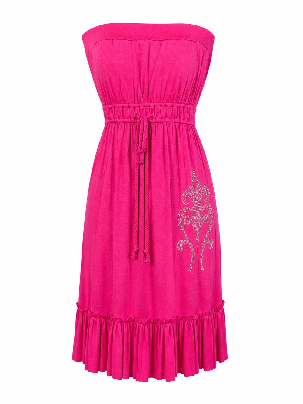 Y2K Hot Pink Rhinestone Strapless Dress